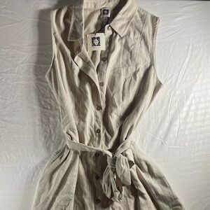 Anne Klein Sleeveless Button-Front Midi Dress in Light Beige